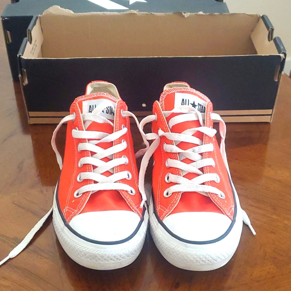 Converse bright orange low tops M7 W9